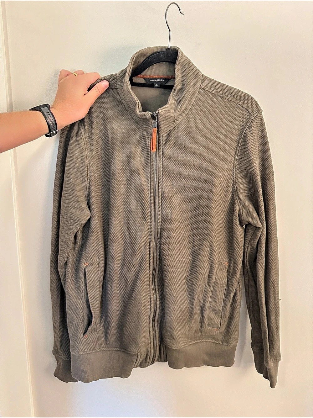 Banana Republic Men's Textured Zip Jacket in Brown/Dark Green Size Large